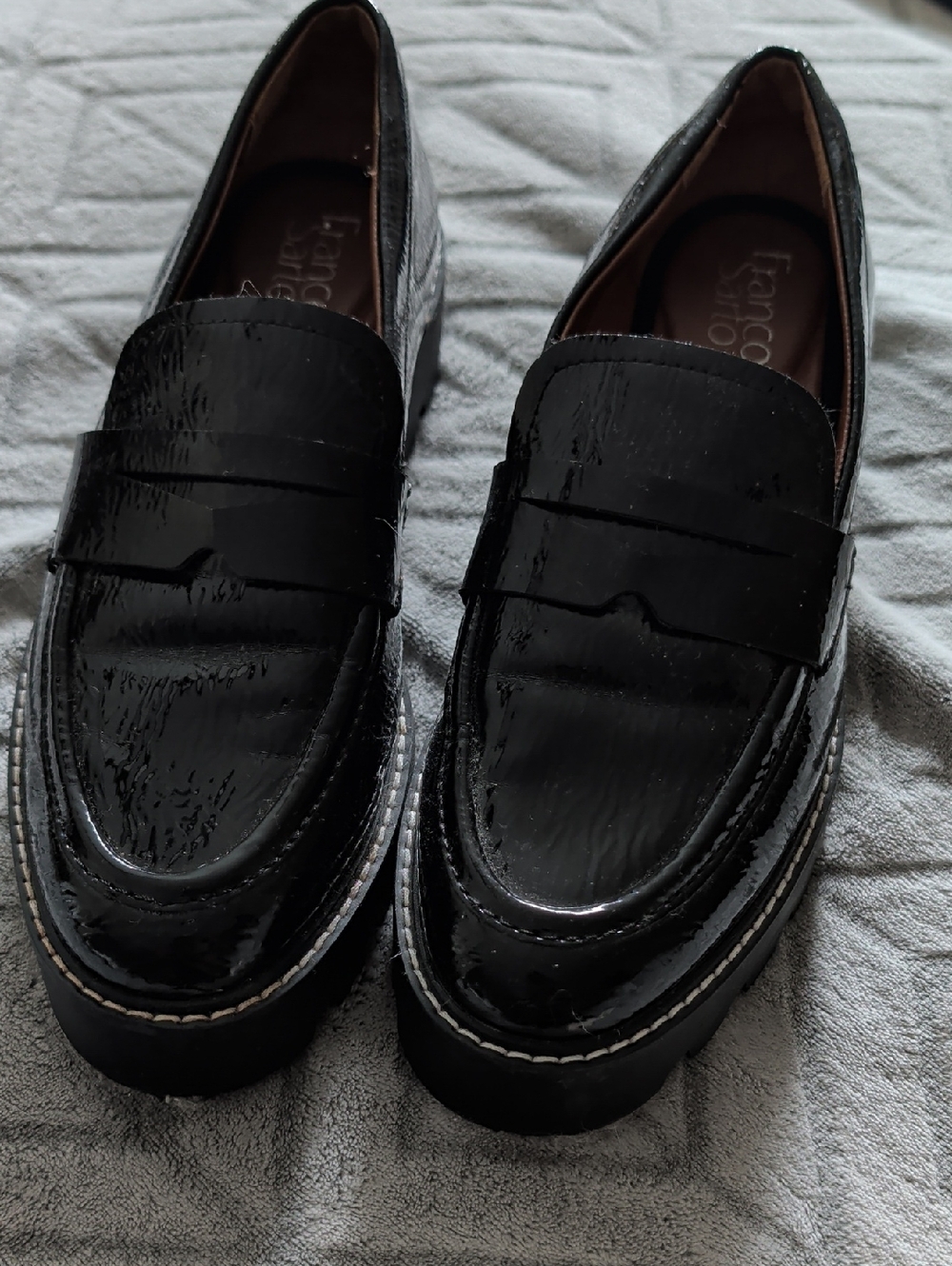 Franco Sarto Black Patent Leather Penny Loafers
